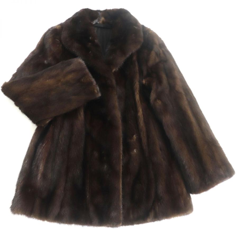 極美品☆MINK ミンク 裏地総柄デザイン 本毛皮コート ダークブラウン 