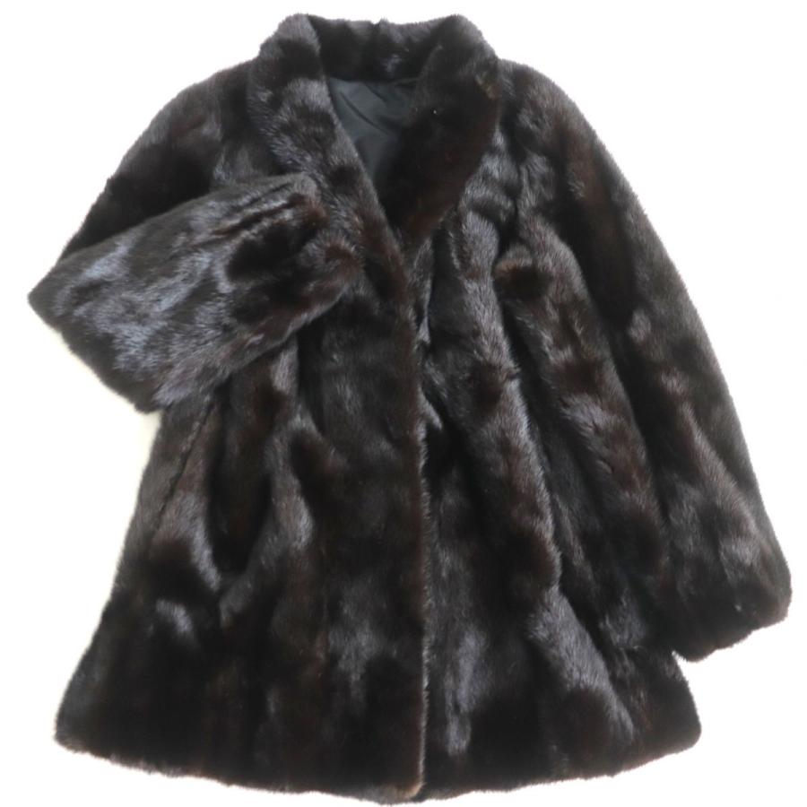 美品★MINK　ミンク　逆毛　本毛皮コート　ダークブラウン（ブラックに近い）　13　毛質艶やか・柔らか◎ 極美品☆MINK ミンク 逆毛 本毛皮コート ダークブラウン 毛質艶やか