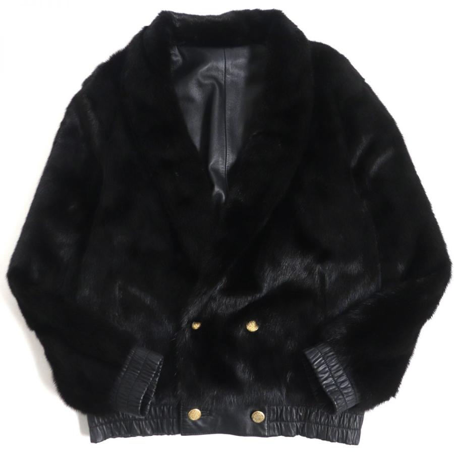 美品▽メンズ用 MINK ミンク×レザー ダブルタイプ 金ボタン 