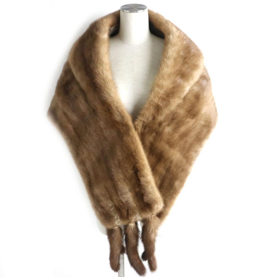 極美品▽MINK ミンク 房付き 本毛皮大判ショール ブラウン 毛質艶やか