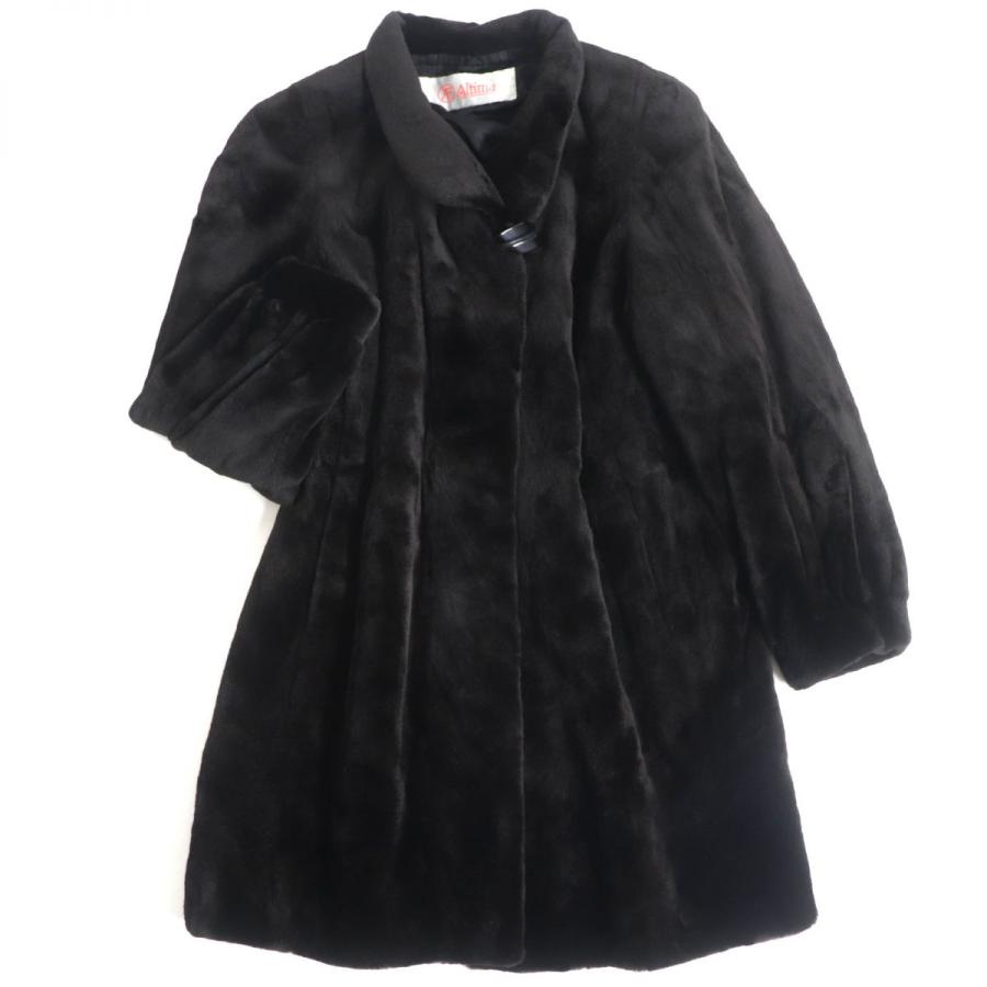 美品▼Altima アルティマ MINK シェアードミンク 本毛皮セミロングコート ダークブラウン(ブラックに近い) 毛質柔らか◎ 美品▽Altima アルティマ MINK シェアードミンク 本毛皮セミロング