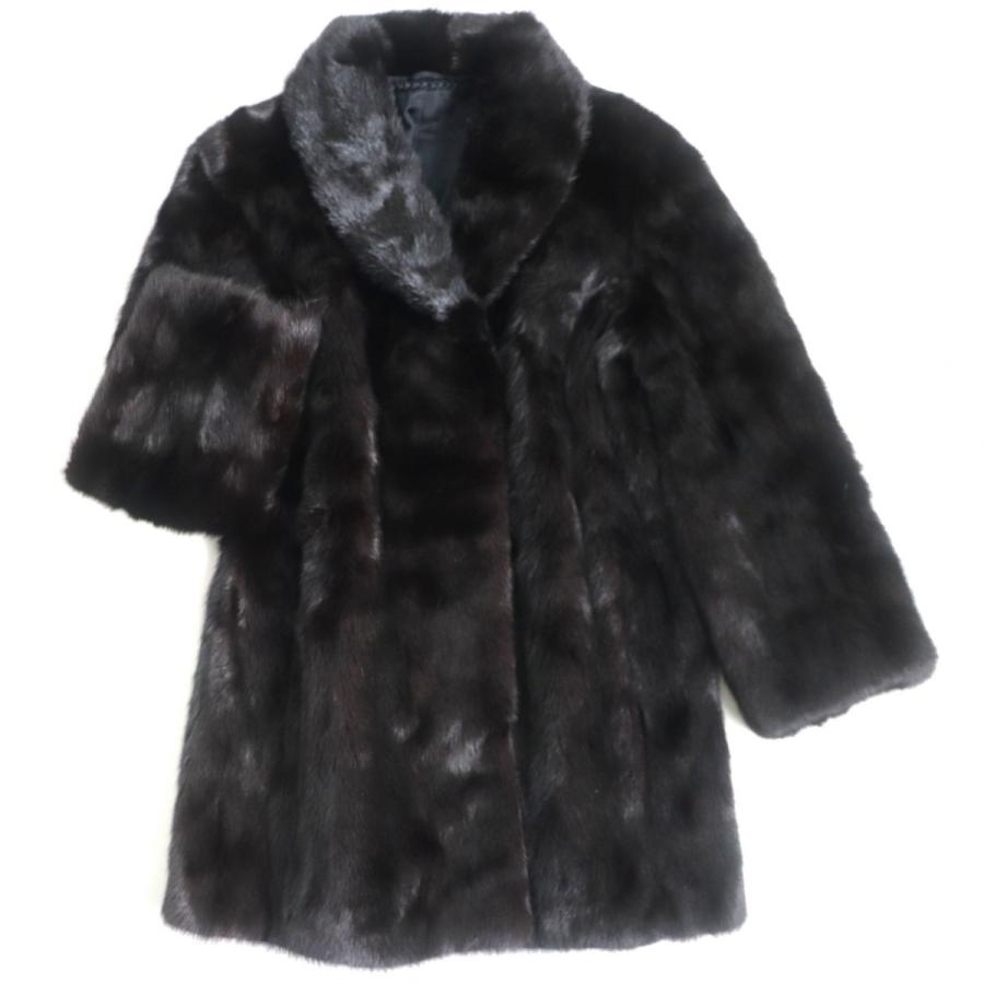 極美品▽OS FUR MINK ミンク 本毛皮コート ダークブラウン(ブラックに 