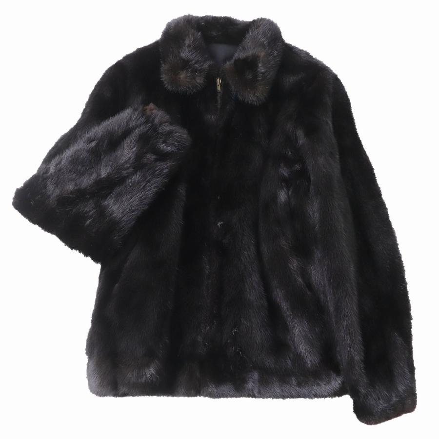 良品☆MINK ミンク リバーシブル ZIP UP 本毛皮コート/ブルゾン ダーク 