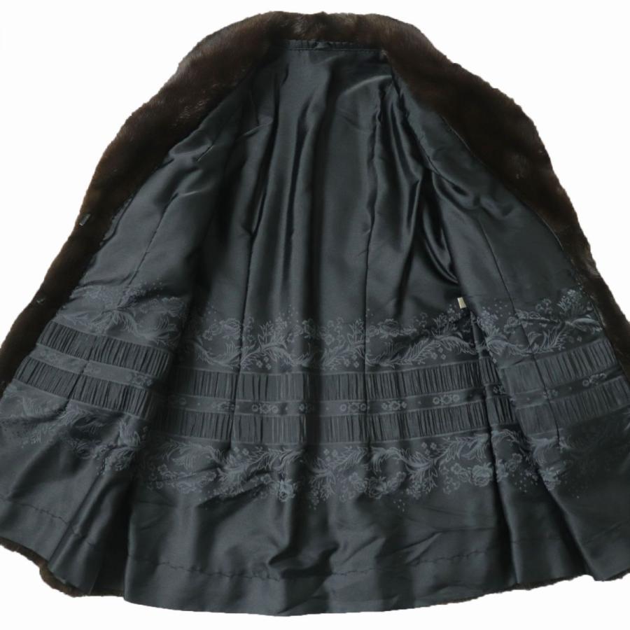 極美品☆MINK ミンク 裏地花柄刺繍入り 本毛皮コート ブラウン 9