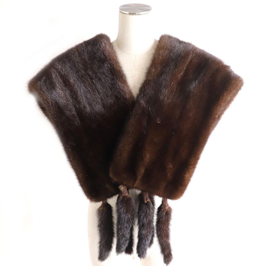 極美品◇MINK ミンク 房付き 本毛皮大判ショール/ストール