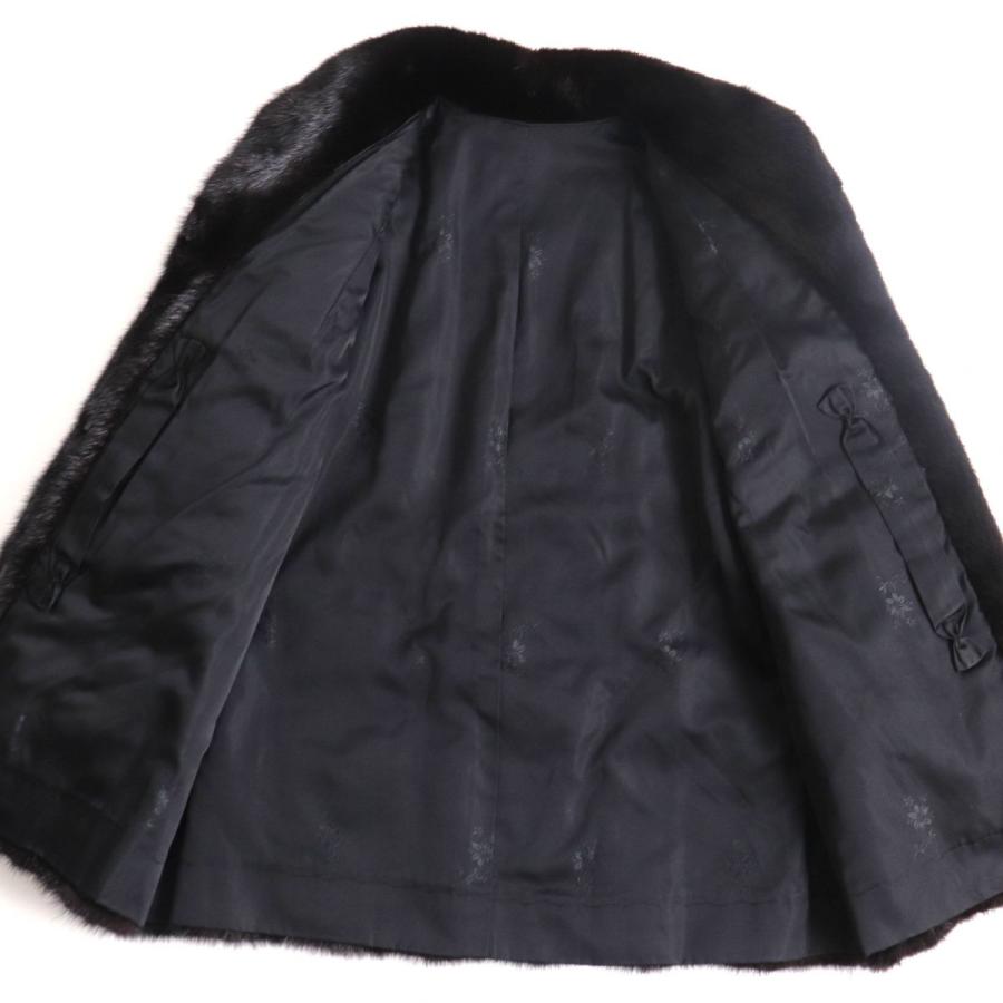 極美品◇MINK ミンク 裏地花柄刺繍入り 本毛皮コート ダークブラウン