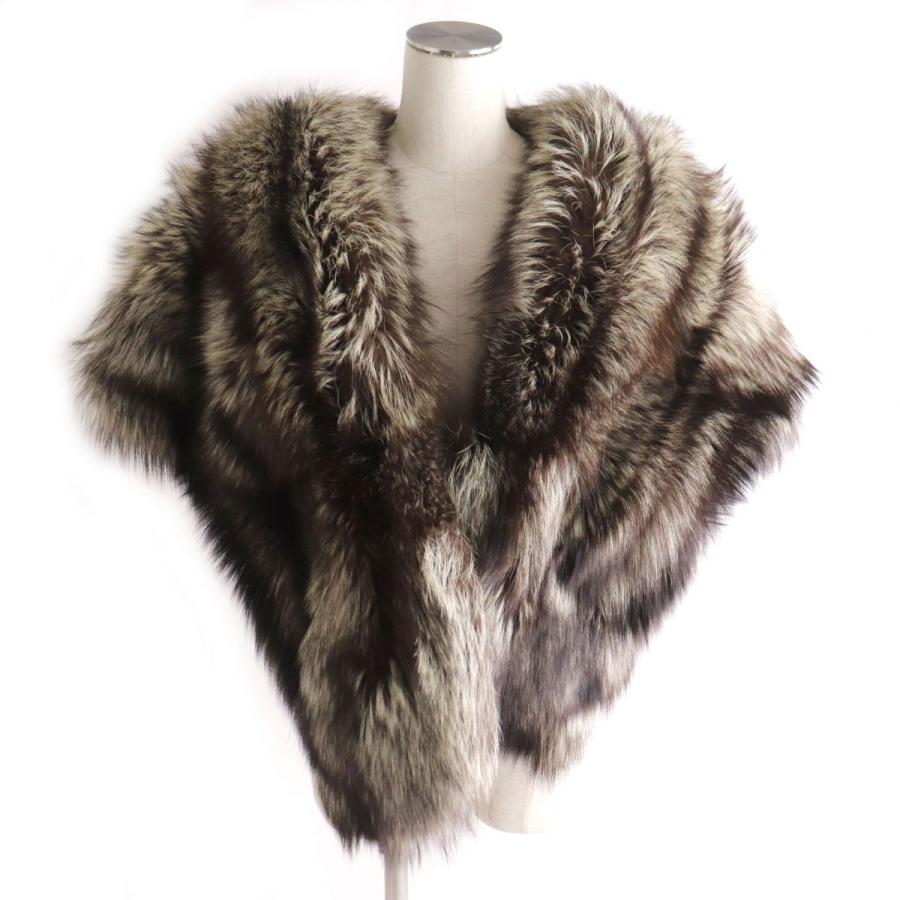 極美品 FOX フォックス 本毛皮大判ショール/ティペット ブラウン×アイボリー 毛質艶やか・柔らか g27st207010003