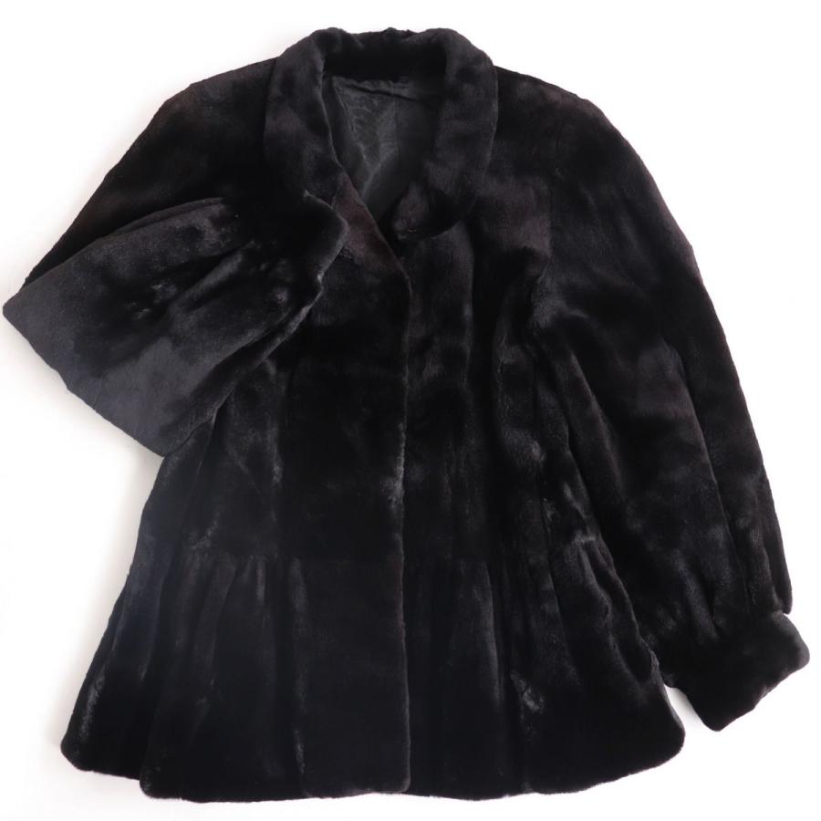 美品☆MINK シェアードミンク デザイン 裏地花柄刺繍入り 本毛皮コート