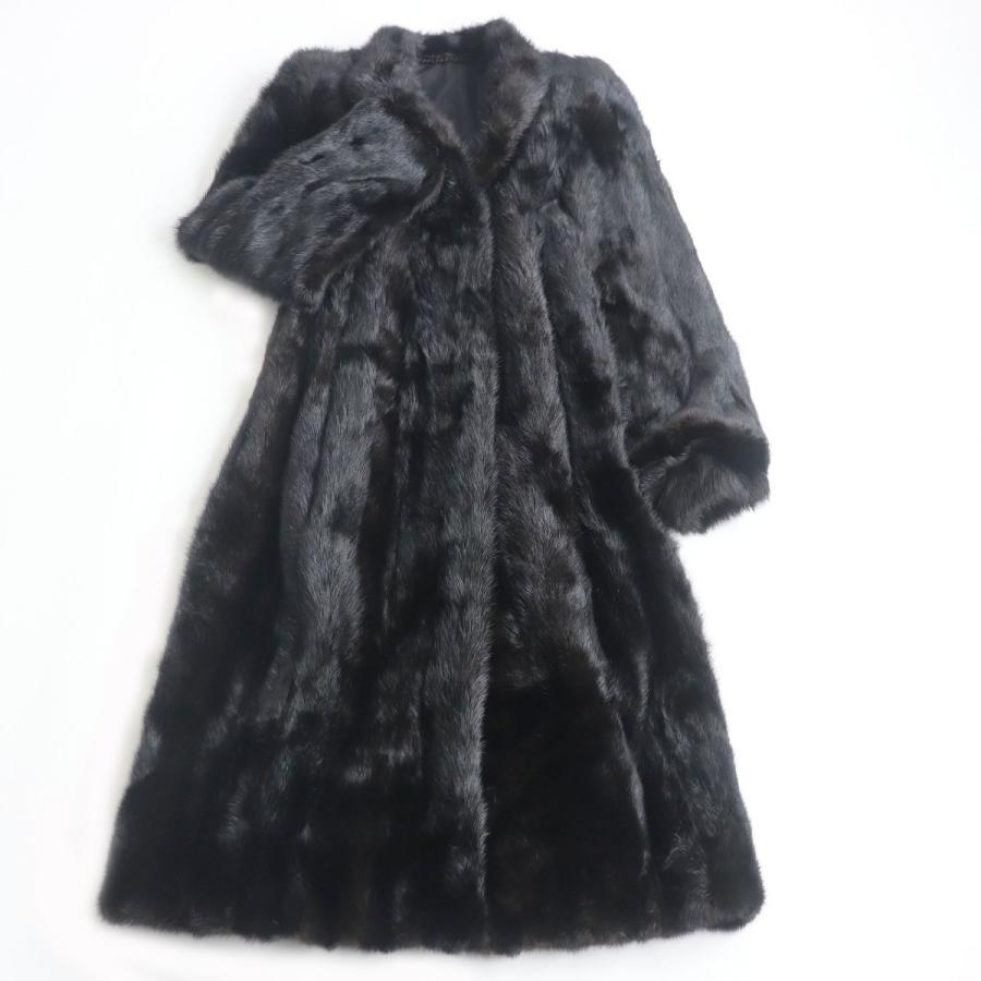 美品☆MINK ミンク 逆毛 本毛皮超ロングコート ダークブラウン 13号 毛 
