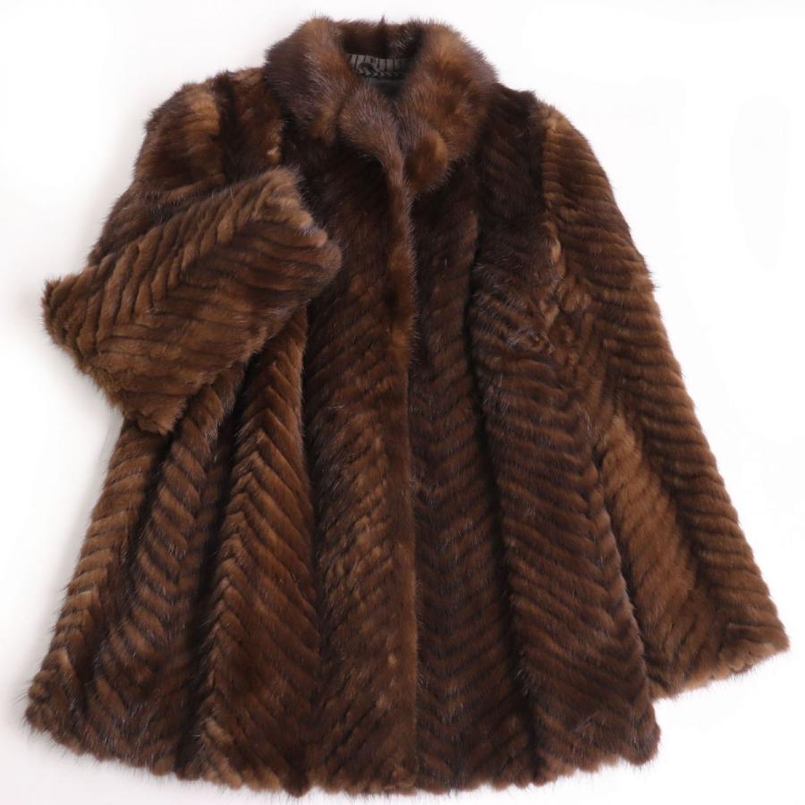 毛並み極美品☆MINK ミンク デザイン ヘリンボーン柄 本毛皮コート  