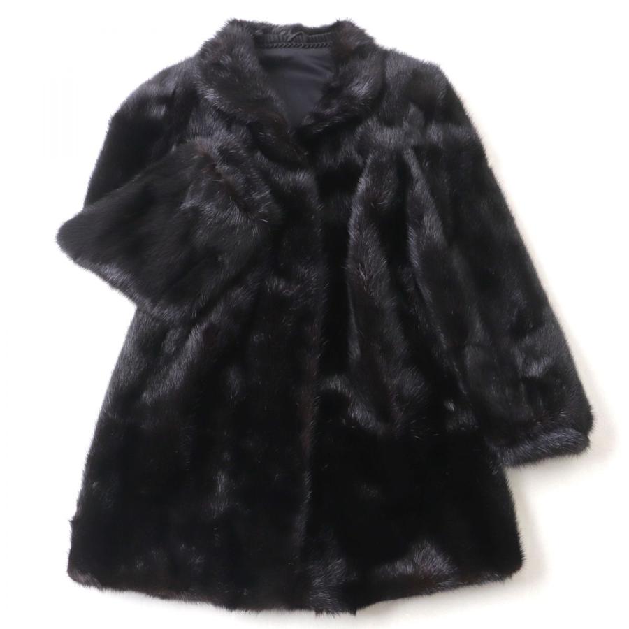 美品☆MINK ミンク 逆毛 本毛皮コート ダークブラウン 15号 毛質艶やか 