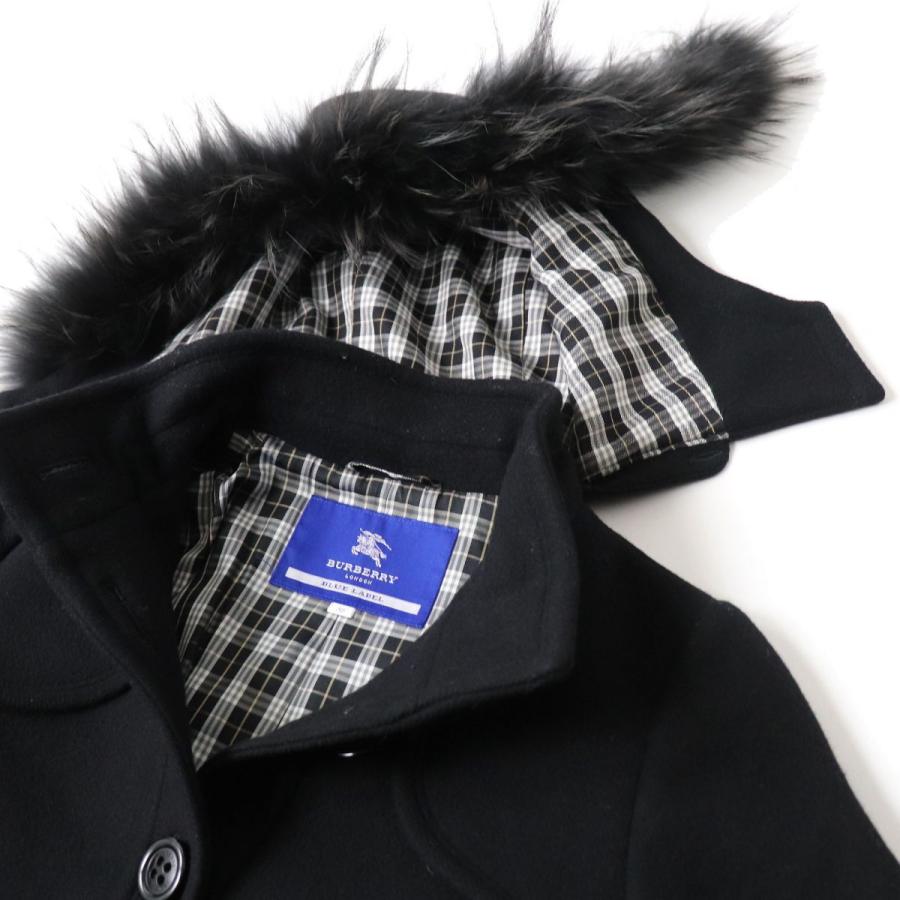 BURBERRYBLUE LABEL コート　ブラック 38 ベルト　ファー付き BURBERRYBLUE LABEL コートブラック 38 ベルトファー付き