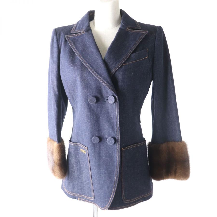 未使用品△フェンディ ネイビー ウール ダブルブレスト ファーコート