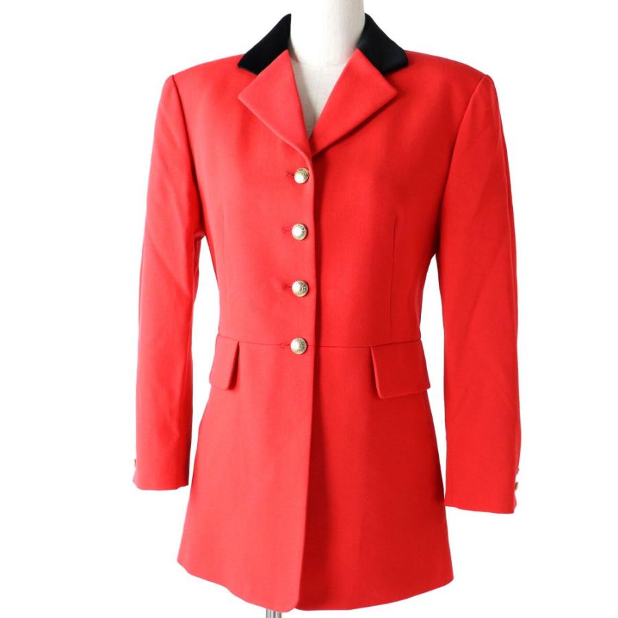 正規 店 メリット 美品 美シルエット Hermes エルメス セリエボタン付き ベロア切替 ジョッキージャケット レッド ブラック 赤 黒 レディース 38 仏製 新製品の通販 Www Superavila Com