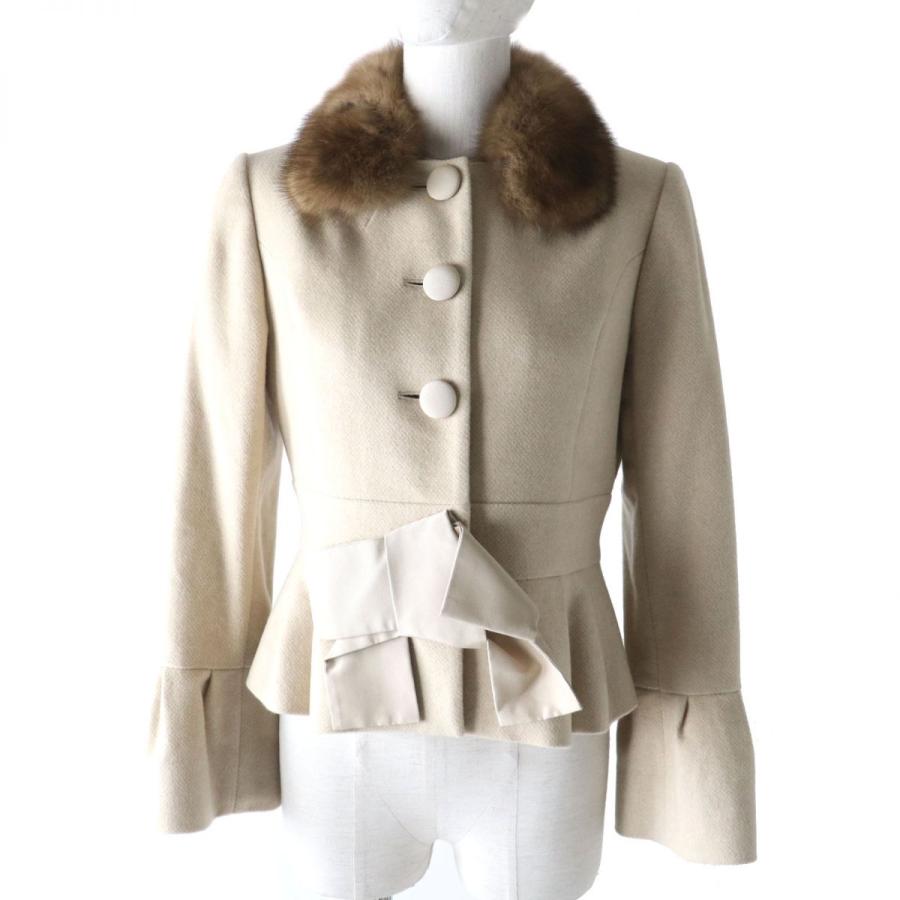 【ドンドン見直し】極美品★正規品 フォクシーブティック セーブルファー・リボン付 ベルスリーブ カシミヤジャケット ベージュ×茶 40 FOXEY（フォクシー） 【ドンドン見直し】極美品☆正規品 フォクシー