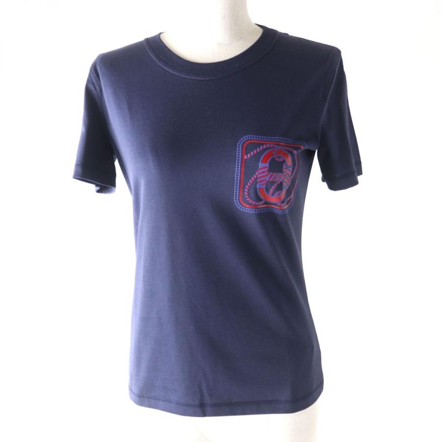 HERMES エルメス ポケット Tシャツ L ネイビー系 コットン　Hロゴ　紺 HERMES エルメス 胸ポケットTシャツ ブルー Lサイズ