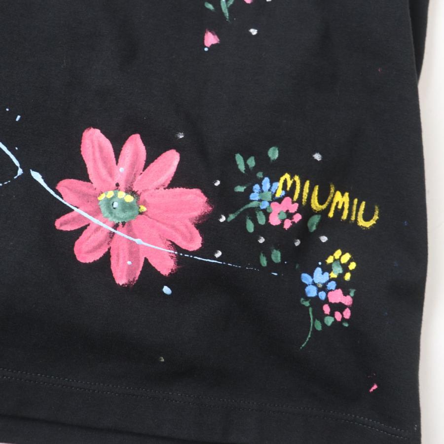 未使用品★正規品 MIUMIU ミュウミュウ MJN213 20SS フラワーペイント クルーネック 半袖 Tシャツ／トップス  黒×マルチ XS 伊製 タグ付｜brand-td-store｜05