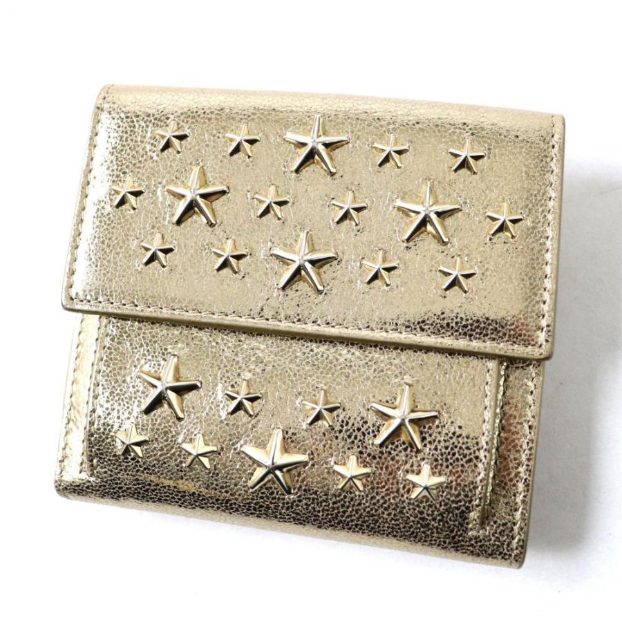 当店限定 良品 お洒落 Jimmy Choo ジミーチュウ Frida スタースタッズ付 2つ折り グリッターレザー ウォレット 財布 ゴールド レディース 伊製 在庫処分セール Skylanceronline Com