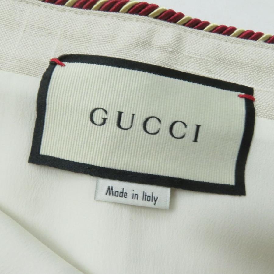 極美品★正規品 GUCCI グッチ 575663 ホースビット金具付き シルク混 ひざ丈 スカート アイボリー×ウェブライン 36 イタリア製｜brand-td-store｜07