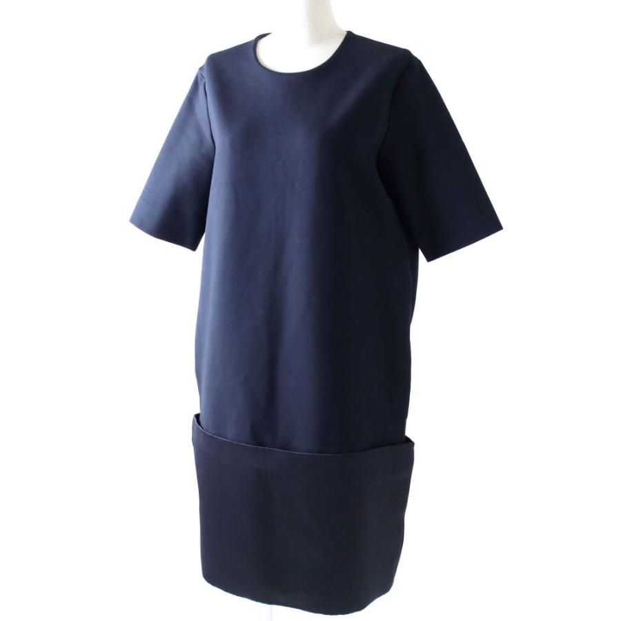 人気ブランドを 未使用品 正規品 Hotel Particulier ホテルパーティキュリエ 異素材ミックス ハーフスリーブ ワンピース ネイビー 紺 レディース L 伊製 訳ありセール格安 Skylanceronline Com