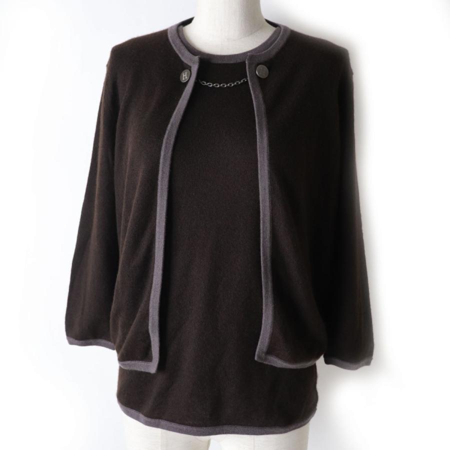 極美品☆エルメス レディース Hロゴチェーンボタン カシミヤ100  