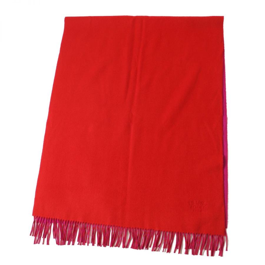 美品◎HERMES エルメス レディース カシミヤ100％ フリンジ付き リバーシブル 大判 ショール／マフラー レッド×ピンク ロゴ刺繍  :m02-st20802-56562:GREENヤフーショッピング店 - 通販 - Yahoo!ショッピング