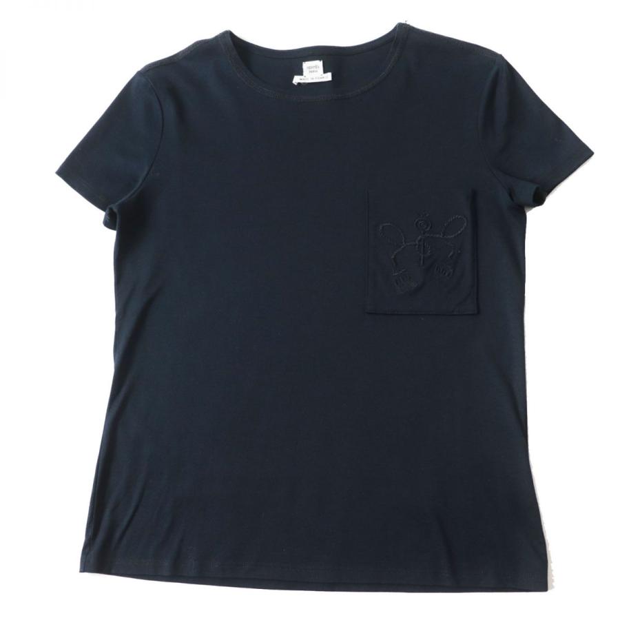 エルメス☆胸ポケット刺繍の希少ビック黒Tシャツ