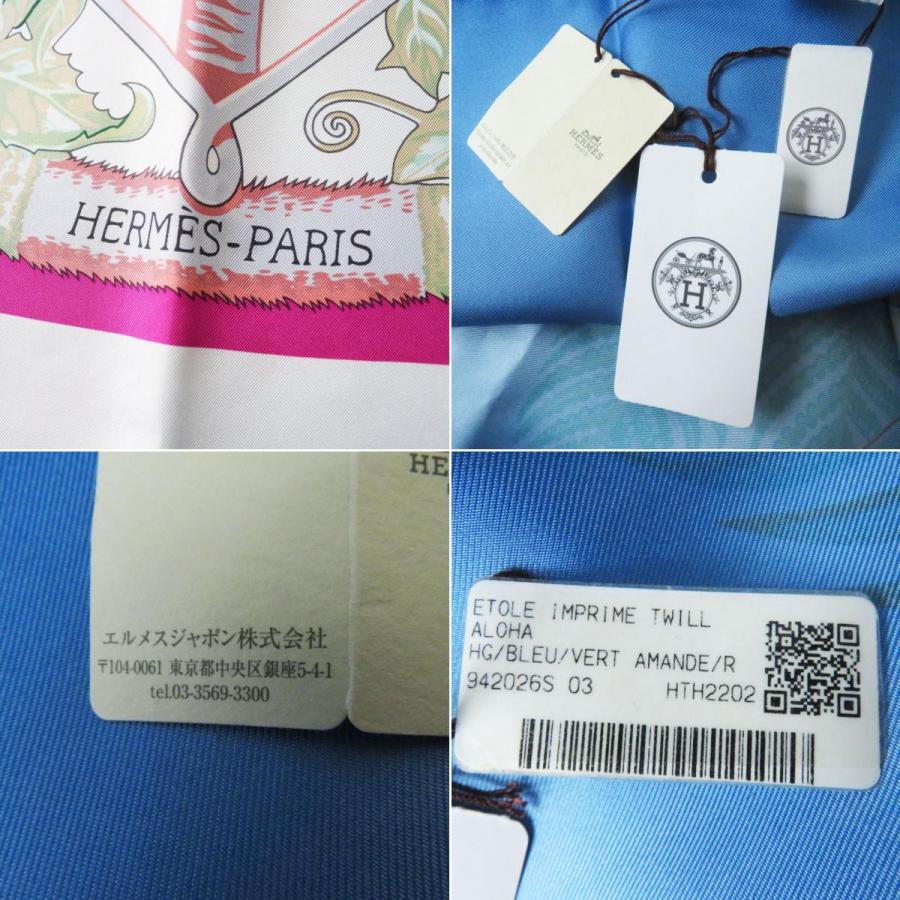 絶賛レビュー続出 未使用品◎正規品 22SS HERMES エルメス H942026S Aloha rectangle アロハ レクタングル スカーフ シルク100％ ブルー系 長方形 箱・タグ付