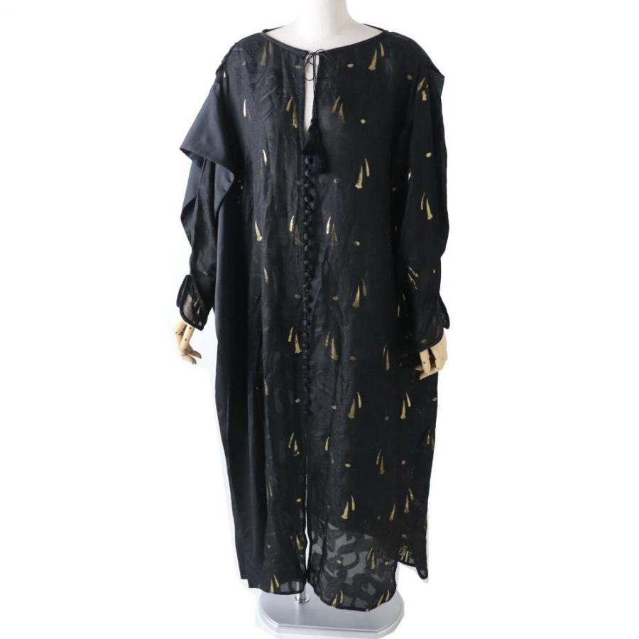 中古 極美品 正規品 19ss Mame Kurogouchi マメ クロゴウチ Mm19ss Dr042 レディース 長袖 シルク 超ロング ワンピース デザイン性 黒 金 1 ワンピース チュニック Postetelecom Gouv Cg