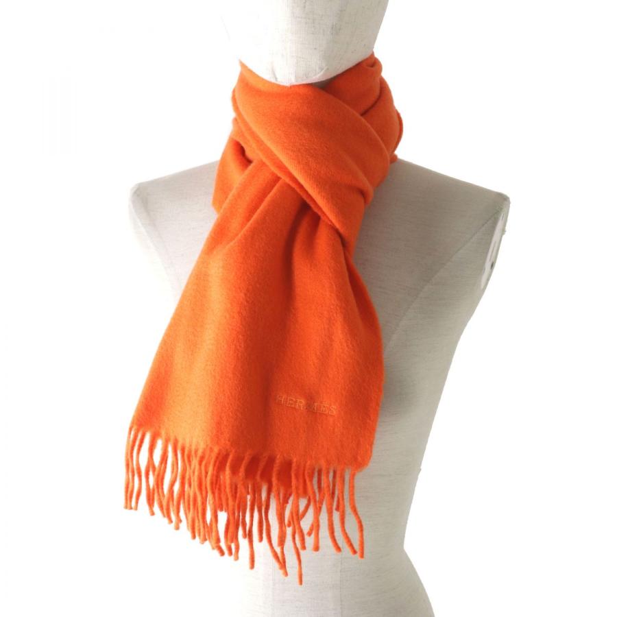 美品◎スコットランド製 HERMES エルメス カシミヤ100％ ロゴ刺繍入り  