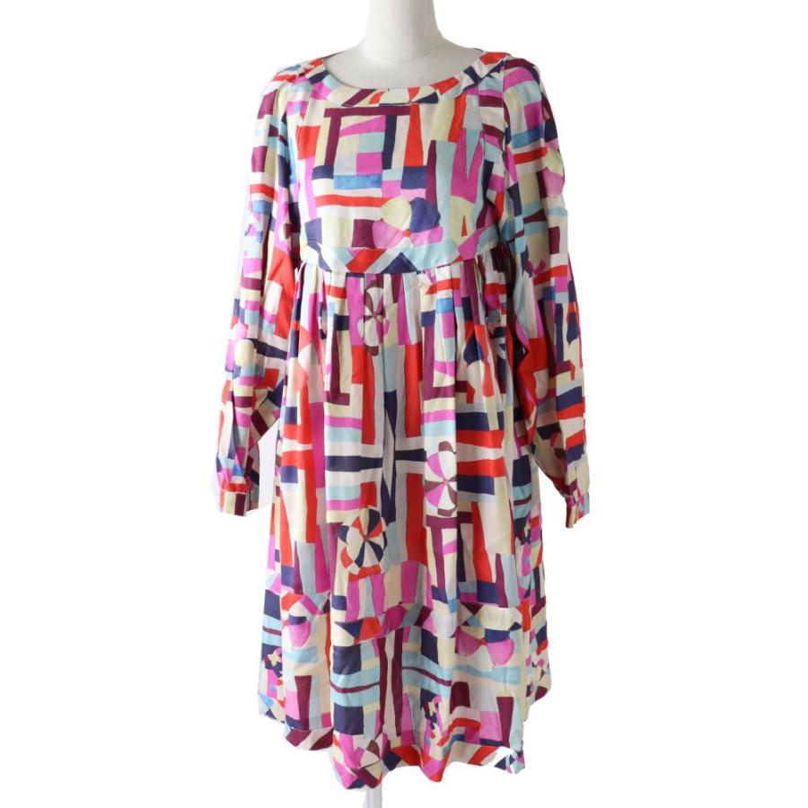 最安値挑戦 Chanel フランス製 未使用品 正規品 シャネル ハンガー タグ付 総柄 マルチ ワンピース ドレス 長袖 シルク100 レディース P 16c ワンピース チュニック