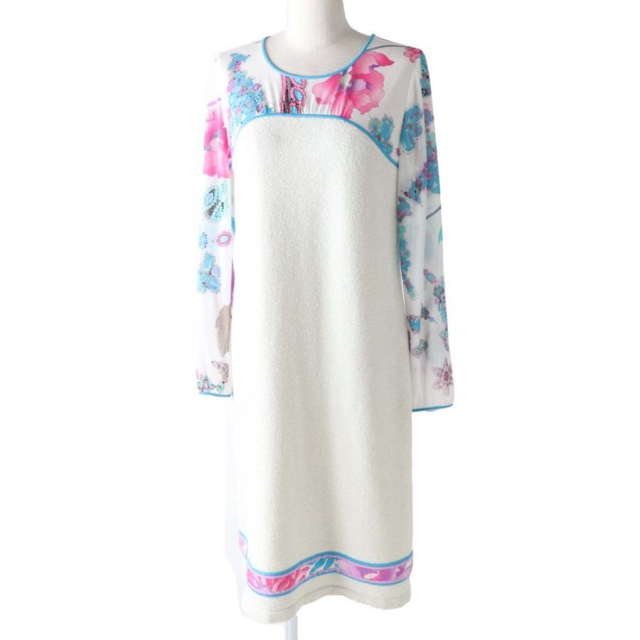 新作モデル 極美品 正規品 日本製 レオナール ファッション レディース シアー生地 切り替え 長袖 ワンピース ホワイト系 花柄 サイズ42 高い素材 Www Evergreenweb De