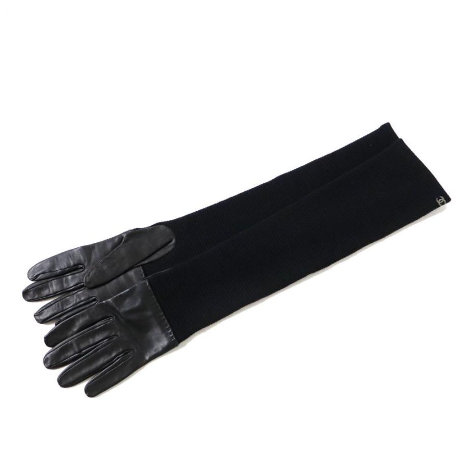 数量限定 Chanel 美品 フランス製 シャネル 箱付き 1 2 サイズ7 ブラック 黒 ロンググローブ 手袋 レザー使い ココマーク付き レディース 財布 帽子 ファッション小物