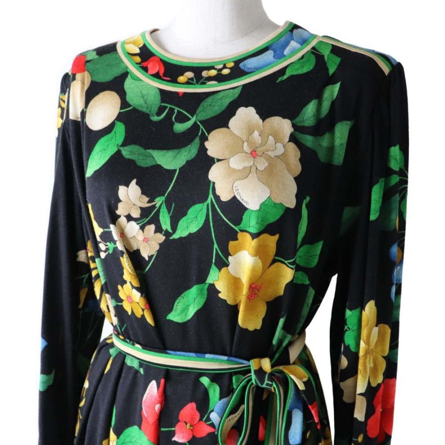 お気にいる 良品 日本製 レオナール ファッション ベルト付き シルク混 長袖 ロングワンピース ブラック マルチカラー 花柄 ペチコート付き サイズl レディース M15 St 042 Greenヤフーショッピング店 通販 Yahoo ショッピング 売り尽くしセール