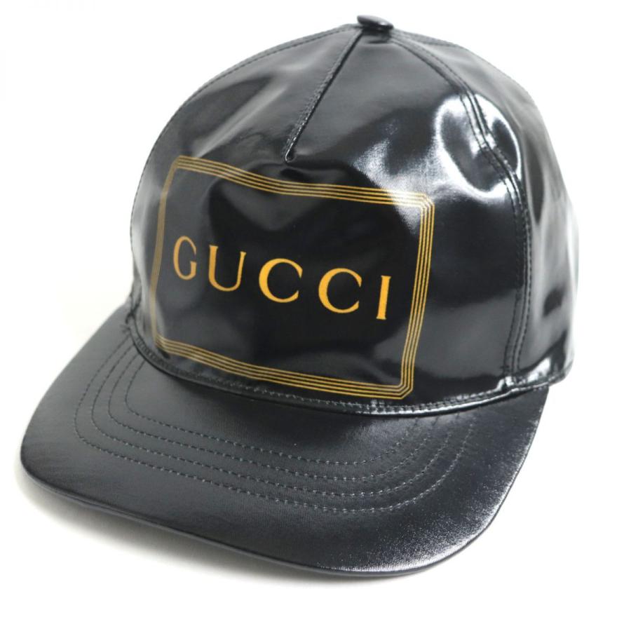 美品 GUCCI グッチ 426887 ロゴプリント コーティング ベースボールキャップ/帽子 ブラック S 57cm メンズ イタリア製