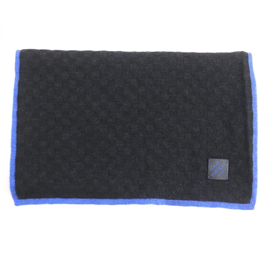 【ドンドン見直し】美品▼LOUIS VUITTON ルイヴィトン M70528 エシャルプ エッジ ロゴレザーパッチ ダミエ シルク×カシミヤ混 ウールマフラー/ストール グレー×ブルー メンズ イタリア製 正規品 LOUIS VUITTON（ルイ・ヴィトン） 【ドンドン見直し】美品▽ルイ