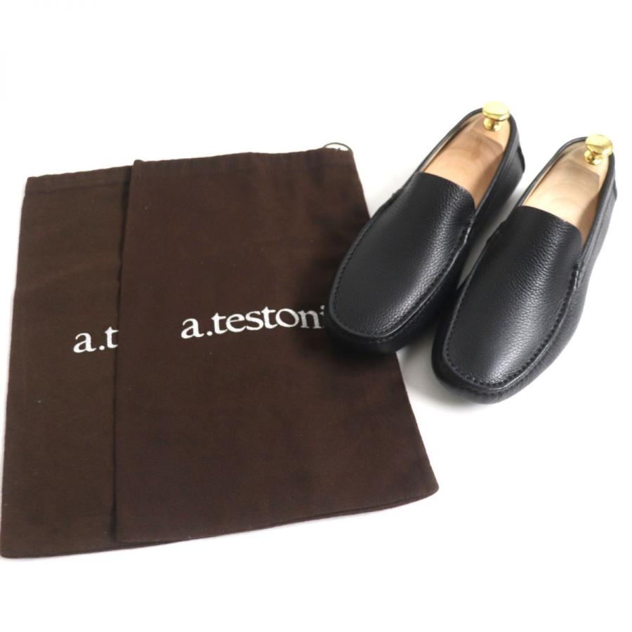 a.testoni ア・テストーニ スリッパ ペア レザー ブラック×ゴールド 未使用品▽a.testoni ア・テストーニ ロゴ刻印入り レザー