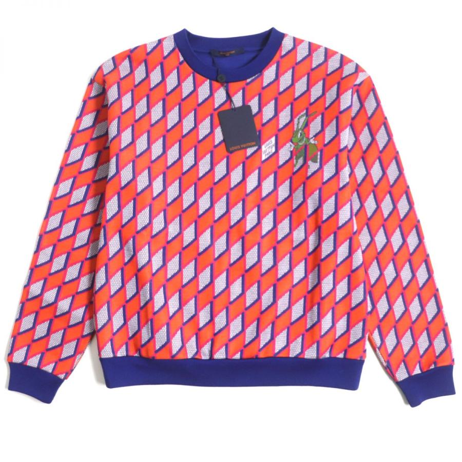 未使用品▼22AW ルイヴィトン ヴァージル・アブロー ダイヤモンドダミエ スウェット/プルオーバー オレンジ×ブルー L メンズ 伊製 正規品 LOUIS VUITTON（ルイ・ヴィトン） 未使用品▽22AW ヴァージル