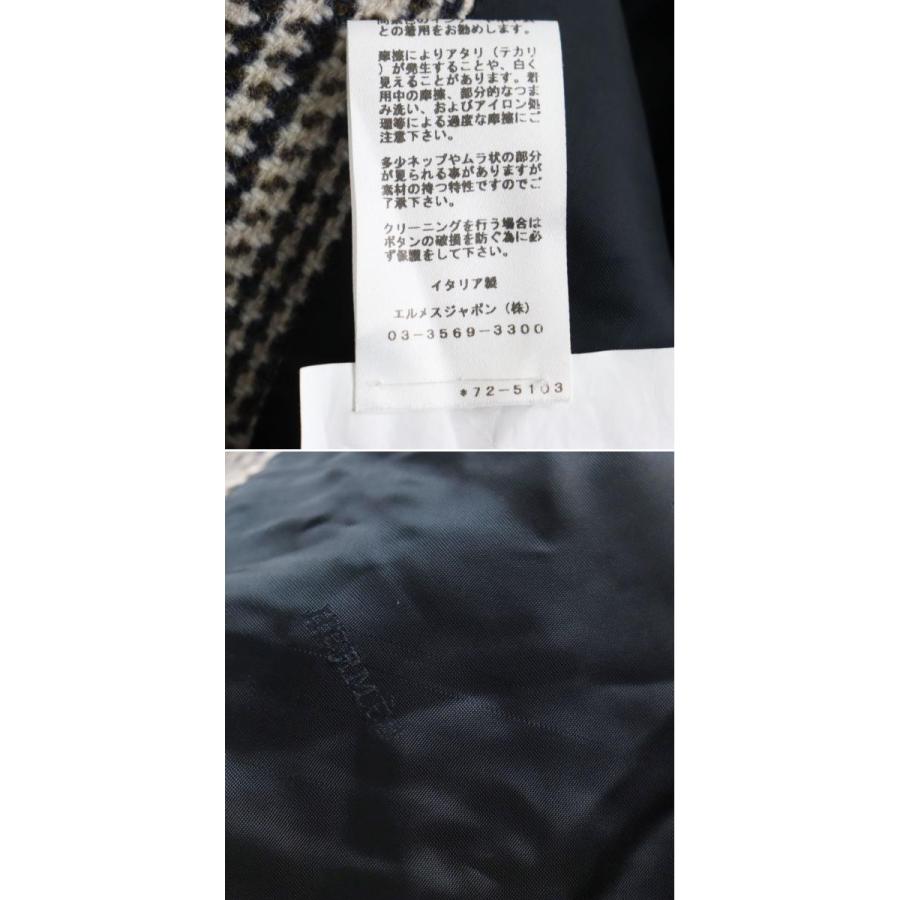 本店は 未使用品●HERMES エルメス ウール100％ 厚手ツイード生地 千鳥格子柄 チェスターコート/ロングコート 茶系×オフホワイト 48 伊製 正規品