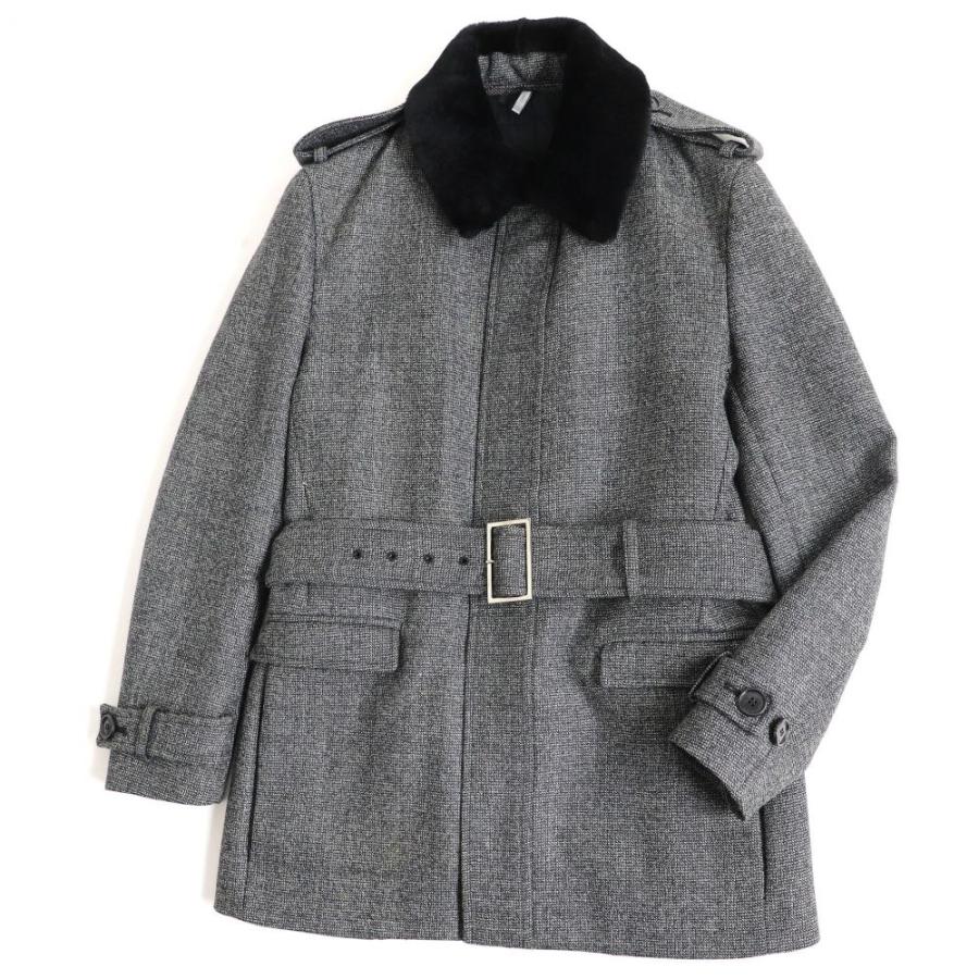 クリスマス特集21 良品 13年 Dior Homme ディオール オム 襟ムートン付き Zipup トレンチコート ツイードコート グレー 44 正規品 メンズ トレンチコート Floridapace Gov