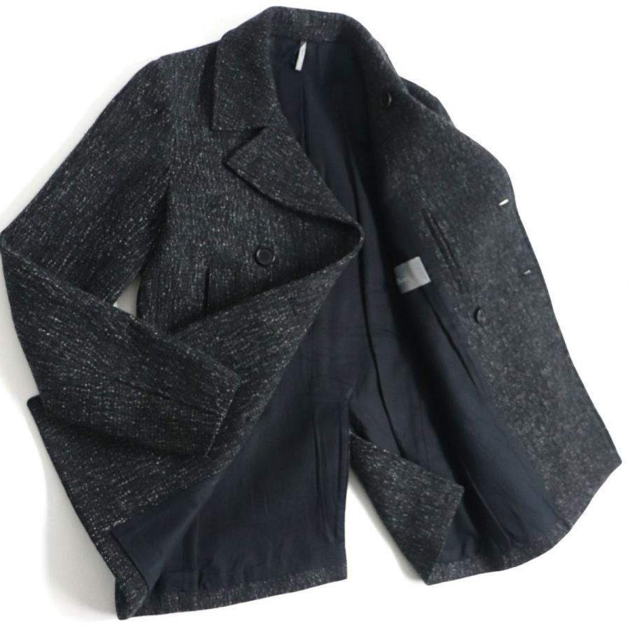【新品未使用】Dior ブラック ダブルブレスト ピーコート 極美品▽ディオール オム ロゴボタン付き ツイード ダブルブレスト