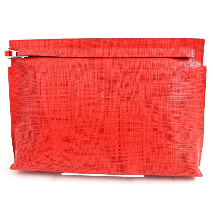 交換無料 極美品 ロエベ T Pouch Bag アナグラム刻印入り 型押しレザー クラッチバッグ レッド スペイン製 保存袋付き 超美品 Demo Thememiles Com