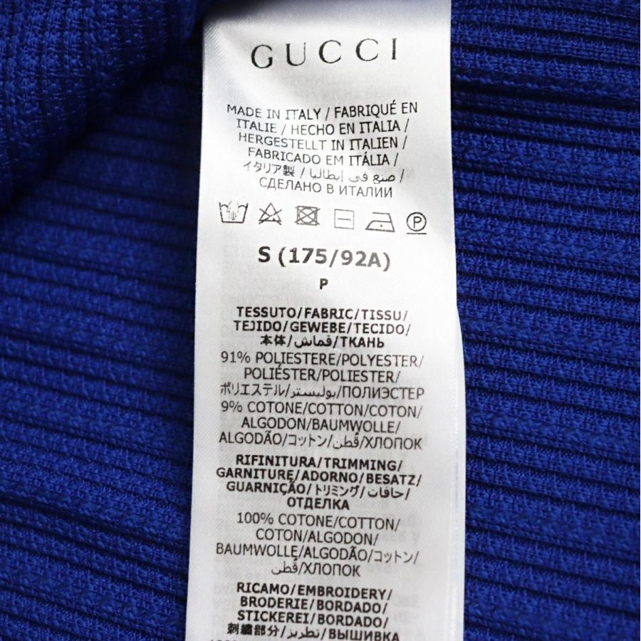 最高級の品質 極美品● GUCCI×adidas グッチ アディダス 691777 トレフォイル 襟ストライプ ロゴ刺繍 半袖ポロシャツ ブルー S 伊製 正規品 メンズ