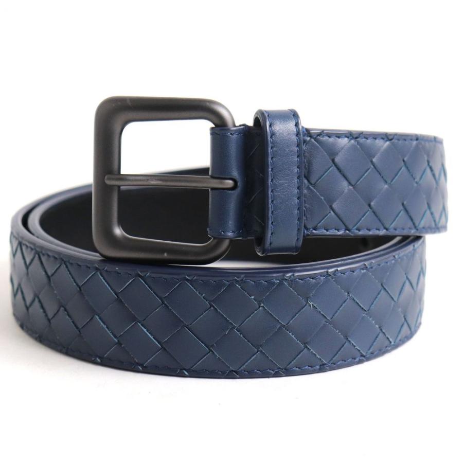 100 の保証 未使用品 Bottega Veneta ボッテガヴェネタ イントレチャート レザーベルト 105cm 42in ブルー イタリア製 メンズ 安い Clinilab Net