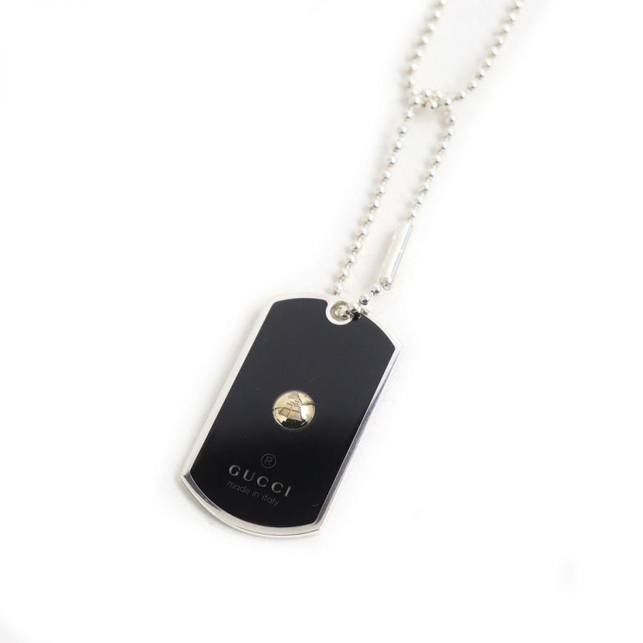 GUCCI SV925 ドッグタグ プレートネックレス 純正ボールチェーン 箱付 美品◇グッチ グラミーアワード ドッグタグプレート SV925×K18 ボール