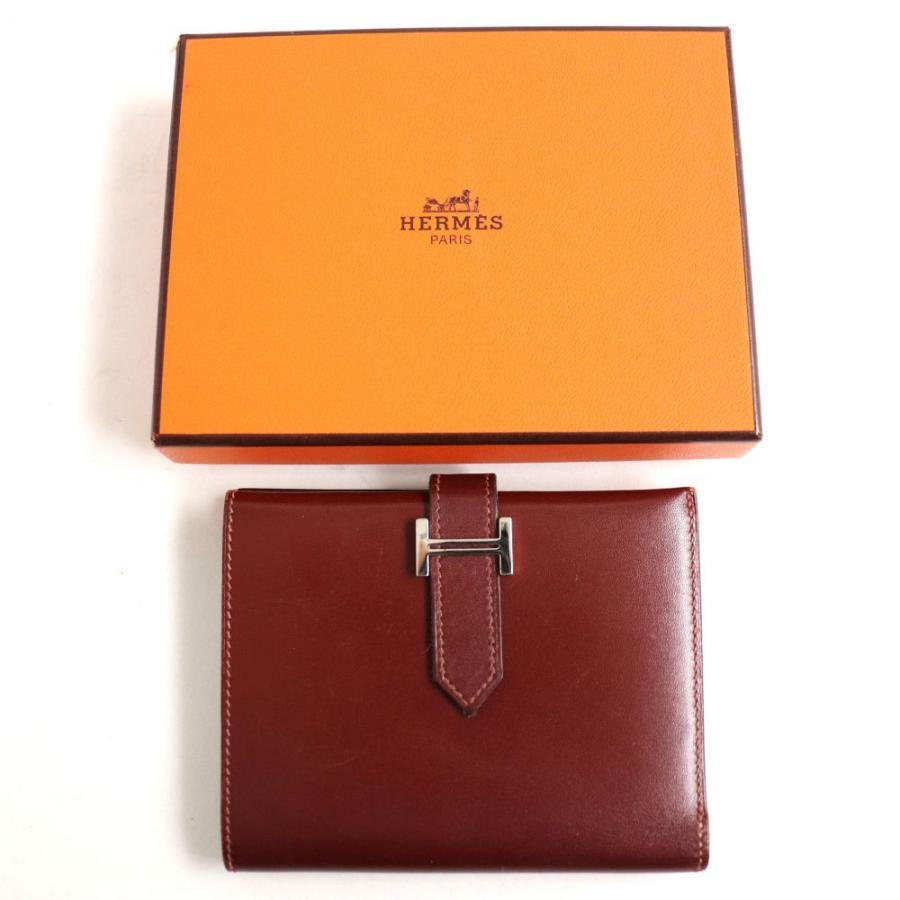良品◇HERMES エルメス ベアンコンパクト ボックスカーフ シルバーH  