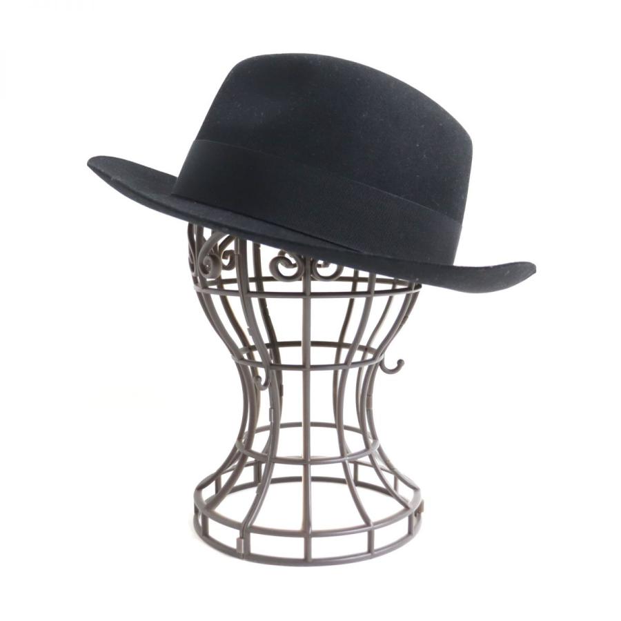 極美品 HERMES エルメス ラパンフェルト レザー使い 中折れハット/帽子 ブラック 59 メンズ イタリア製 正規品 :r14