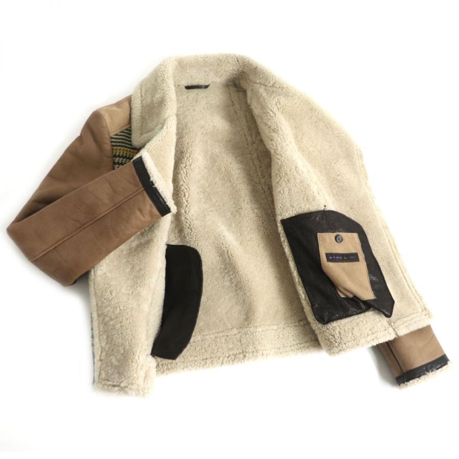 美品□ETRO/エトロ グレンチェック コットン切り替え WZIP 羊革 ダブル 