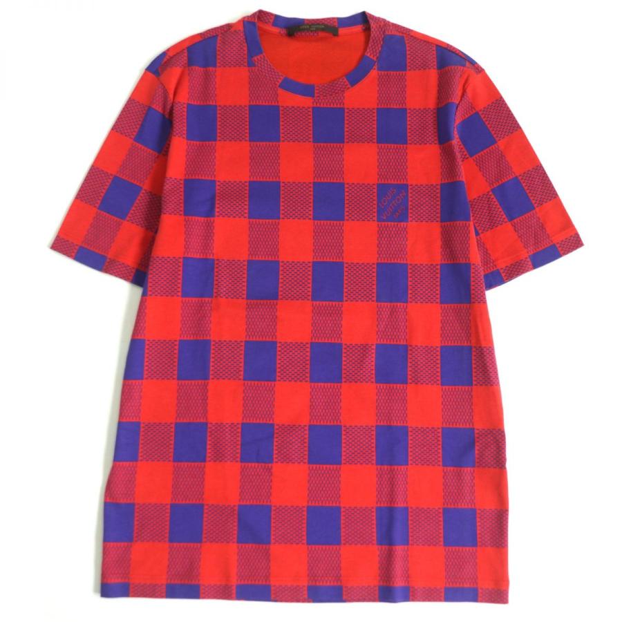LOUIS VUITTON チェック柄 半袖Tシャツ Louis Vuitton チェック柄 Tシャツ 赤