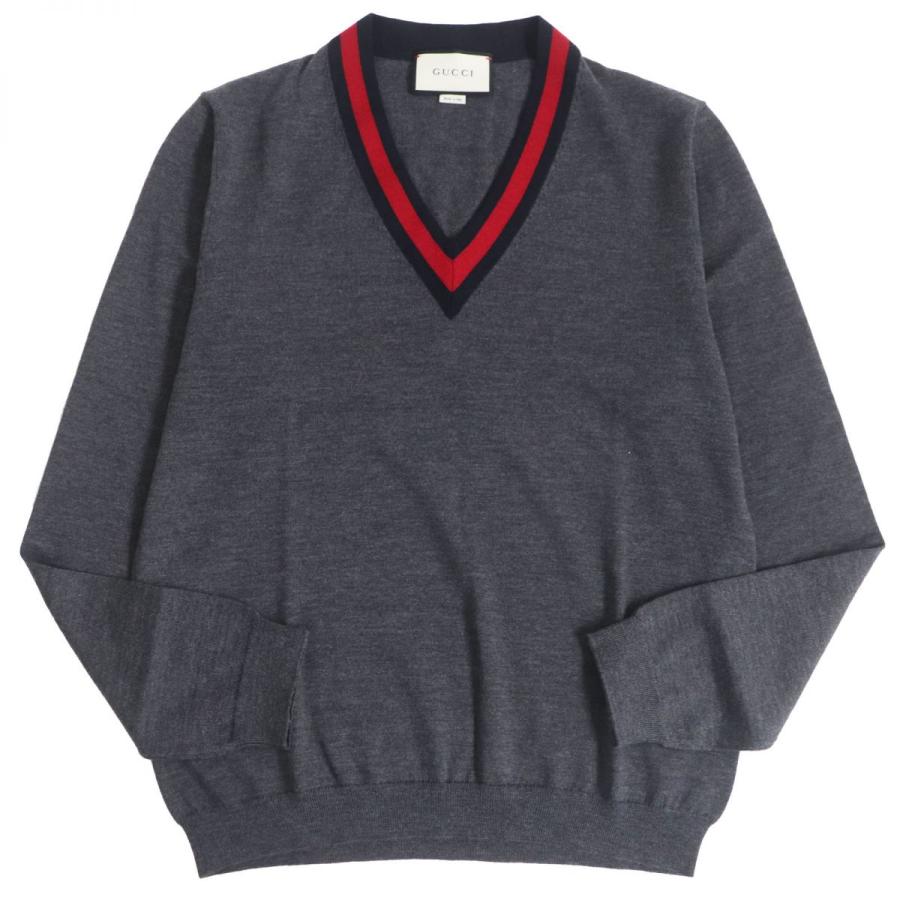 極美品□GUCCI/グッチ 408147 ウェブライン ウール100％ Vネック 